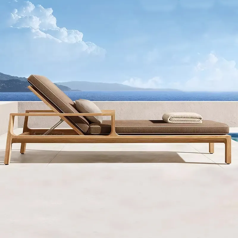 Роскошный отель бассейн кресло для отдыха патио Шезлонг деревянный шезлонг регулируемая высота Тиковый шезлонг