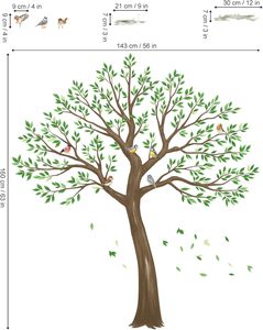 Adesivi <span class=keywords><strong>murali</strong></span> grande albero foglie verdi <span class=keywords><strong>uccelli</strong></span> buccia e bastone decalcomanie da parete per soggiorno camera da letto parete (H: 63 pollici) - Product Image 5