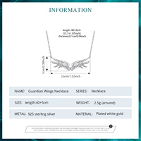 Collier pendentif ailes de gardien scintillantes en argent sterling 925 40 + 5 cm (15.75 + 1.97 pouces) chaîne réglable