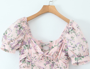<span class=keywords><strong>Vestido</strong></span> Largo Casual de Verano para Mujer, con Cuello Cuadrado, Color <span class=keywords><strong>Rosa</strong></span>, Estampado Floral, <span class=keywords><strong>Manga</strong></span> Corta - Product Image 3