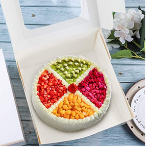 Boîte à pâtisserie écologique et recyclable de 10x10x5 pouces avec fenêtre, en papier blanc de qualité alimentaire premium pour l'emballage de gâteaux et de tartes, avec gaufrage - Product Image 3