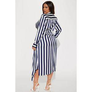 Nuevo Vestido Irregular de Moda con Estampado de Rayas y Cierre de un Solo Botón - Product Image 6