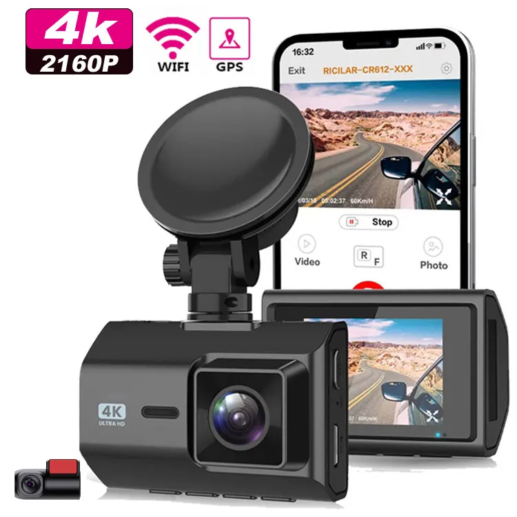 2.0 "dual lens ful hd carro dvr dashcam sony 4k com app visão noturna Gps Wifi dash cam frente 4K traseira 2K dual lens 4k dash câmera