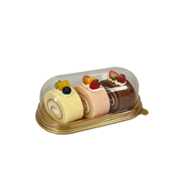Boîtes à collation rectangulaires en plastique en gros pour bonbons, gâteaux, gaufres, crêpes, avec plateau de service doré et couvercle transparent