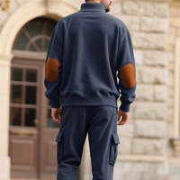 Ensemble décontracté 2 pièces pour homme 2026, style vintage, sport et travail, grande taille, col rabattu, manches longues, couleur unie, respirant