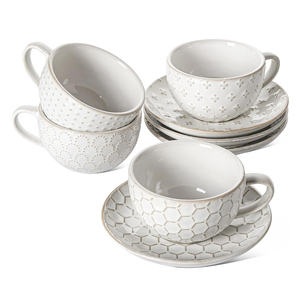 Tasses à café Cappuccino en céramique blanche arctique avec soucoupes pour Au Lait Double shot Latte Cafe <span class=keywords><strong>Mocha</strong></span> <span class=keywords><strong>Tea</strong></span> - Product Image 1