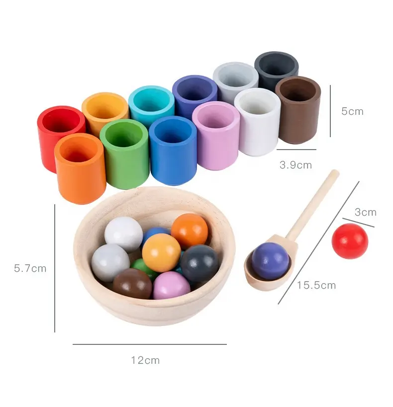 Jeu de tri Montessori en forme de tasse, 12 balles, 30 Mm, 1 + couleur, tri et comptage, apprentissage, jouets éducatifs
