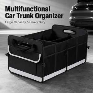 Boîte de rangement multifonctionnelle pour coffre de voiture, boîte de rangement pour voiture pour femmes, panier de rangement pliable à 2 compartiments, grande capacité, pour voyage - Product Image 4