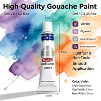 Ensemble de peinture gouache Kinghan 24 couleurs, tubes de 12 ml, séchage uniforme, kit d'art pour étudiants et professionnels, apprentissage artistique avec boîte de couleurs