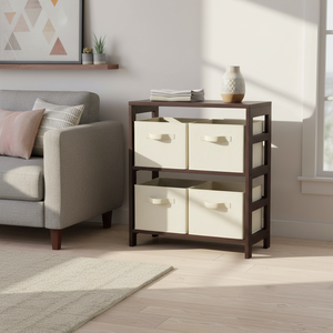 Capri mensola a 2 sezioni M con 4 cestini in tessuto Beige Design pieghevole per un'organizzazione efficiente - Product Image 3