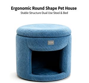Cama Cueva Cálida para Gatos para Todas las Estaciones, 2 en 1, con Taburete de Maquillaje y Nido para Mascotas con Cojín de Felpa Desmontable - Product Image 1