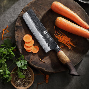 Coltello da cucina XINZUO nuovo, affilato, in acciaio Damasco con finitura a pietra lavata, manico in legno di quercia bianca bruciato, tipo Nakiri. - Product Image 3