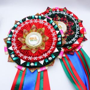 Ruban de récompense personnalisé avec logo, médaille rosette, rubans de luxe faits à la main avec pompons pour concours hippique, concours d'animaux, vente en gros - Product Image 3