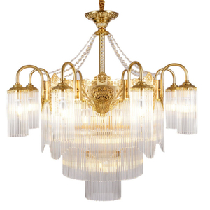 Candelabro de cobre luces decoración Villa dúplex escalera estilo <span class=keywords><strong>Baroco</strong></span> sala de estar comedor cristal borlas lámparas colgantes - Product Image 5