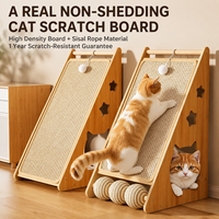 Griffoir pour chat en sisal en forme de L avec maisonnette cachette, jouet interactif avec balle, meuble griffoir en bois pour chat d'intérieur