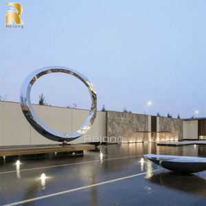 Escultura de anillo de acero inoxidable grande de alto pulido para decoración de punto de referencia urbano de jardín de parque público al aire libre - Product Image 5