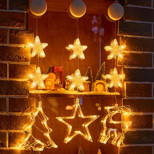 Décoration de Noël transfrontalière, lampe à ventouse en plastique, étoile à cinq branches, chambre à coucher, fenêtre, aménagement de centre commercial, lumière de bonhomme de neige - Product Image 3