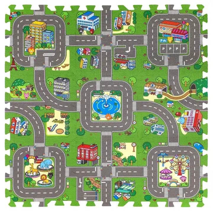 Tapis de sol de jeu de carte routière de puzzle pour enfants