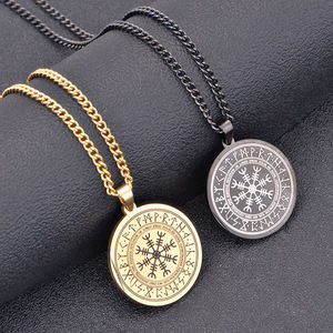 Collana da <span class=keywords><strong>Uomo</strong></span> con Ciondolo Runa Vichinga di Odino in Acciaio Inox Placcato Oro 18K, Accessorio Moda Hip Hop Punk - Product Image 5