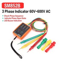 SM852B Probador de Rotación de Fases Trifásico, Indicador Digital de Fase, Detector LED con Zumbador, Medidor de Secuencia de Fases, Herramienta de Prueba de Voltaje 60V~600V CA