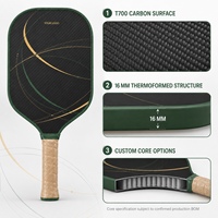 Raquette de pickleball en fibre de carbone T700 vert foncé et or, 16 mm, avec support OEM/ODM et certification USA Pickleball