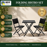 Ensemble bistrot pliant 3 pièces, chaises en osier noir, plateau de table en bois, pour terrasse extérieure