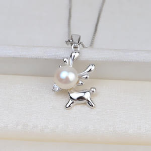 Colgante de Plata S925 con Diseño de Astas de Ciervo y Perla de 8-9 mm, Accesorio para Mujer, Producción DIY, Colgante para el Cabello, Componentes de Joyería-1792 - Product Image 1