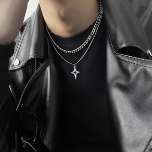 <span class=keywords><strong>Collana</strong></span> con ciondolo a catena cubana in argento a doppio strato lucida per uomo Hiphop gioielli da ragazzo Cool - Product Image 5