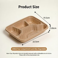 Boîte à lunch jetable en fibre de coque de riz biodégradable, micro-ondable, pour plats à emporter, avec couvercle, 4 compartiments, pour hôtel et restaurant