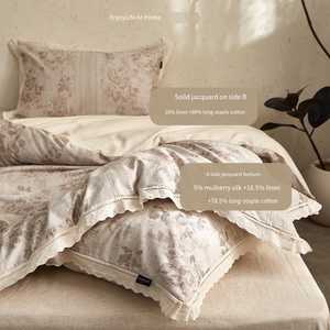 Juego de Ropa de Cama de Lino de Alta Gama Clase A, con Volantes, Jacquard, Transpirable y Antibacteriano, 4 Piezas - Product Image 5