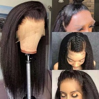 Peluca de Cabello Humano Brasileño Virgen Liso Kinky Estilo Yaki 150% 180% 13*4 13*6 con Encaje Frontal HD, Completa y Voluminosa