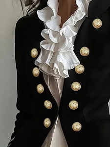 <span class=keywords><strong>Traje</strong></span> <span class=keywords><strong>de</strong></span> <span class=keywords><strong>Mujer</strong></span> <span class=keywords><strong>de</strong></span> Lana Mezclada <span class=keywords><strong>de</strong></span> Alta Gama, Estilo Retro, Cuello en V con Botones Dorados, Color Negro, Venta Directa <span class=keywords><strong>de</strong></span> Fábrica - Product Image 4