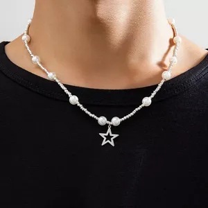 SHIXIN Simples CCB Beads Imitação Colar de Pérolas para Homens Star <span class=keywords><strong>Ring</strong></span> Charme Gargantilha Jóias No Pescoço Boy Party Cool Acessórios - Product Image 1