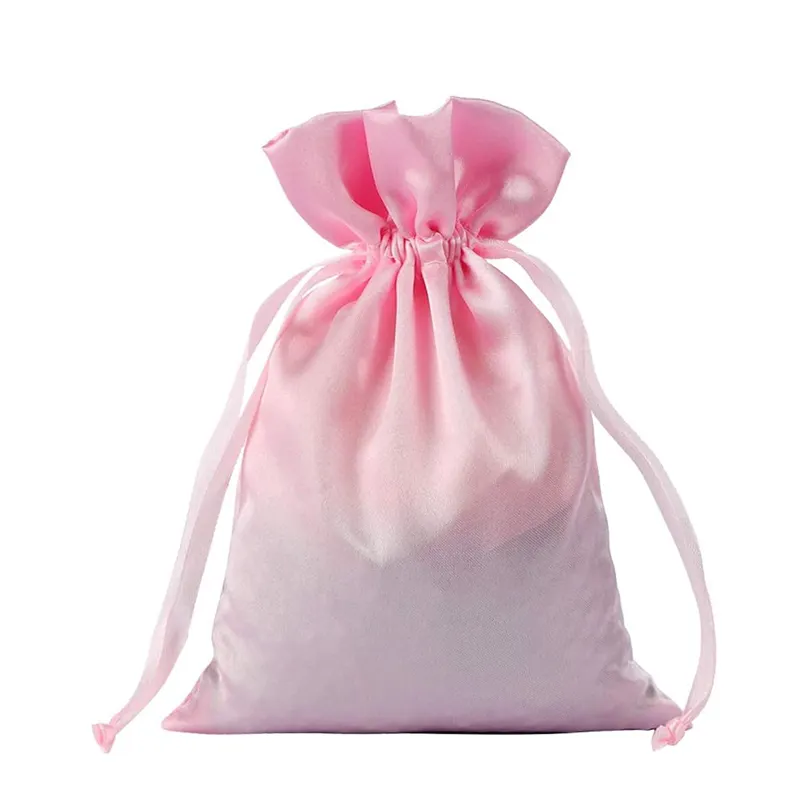 Satin bundle bags custom logo with tassel large silk makeup bag hair extension jewelry pouches