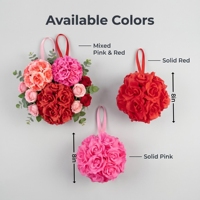 Boule de fleurs artificielles en soie réaliste, rose rouge et rose pâle, pompon suspendu, boule de balsamoor, pour mariage, remise de diplôme, fête, décoration intérieure