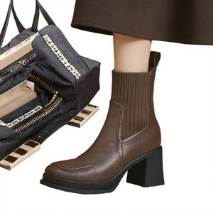 Fashion <b>Sheepskin</b> Square Toe Breathable Slip-On Short Ankle <b>Boots</b> <b>Women</b> Autumn Winter Elegant High Heel Sizes 40 - Product Image 3