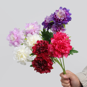 Ramo de Flores Artificiales de Seda: Clavel, Margarita, Peonía, Rosa Blanca, Roja, Morada, Roja Vino, para Decoración de Bodas y Hogar, Hecho a Mano, Individual - Product Image 1