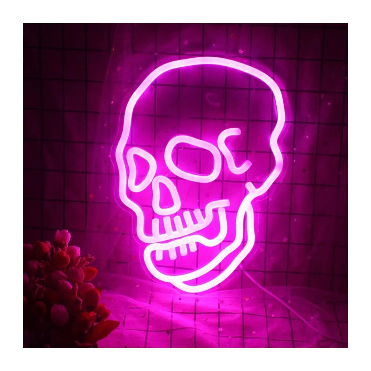 Placa de neon personalizada para parede, luminária de parede com esqueleto de caveira, luz de néon para palmeira, bar vintage com tema de terror e cassino