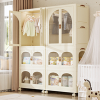 Armoire de rangement multicouche en plastique transparent visible à double porte amovible à installation libre et simple pliante Armoire pour enfants