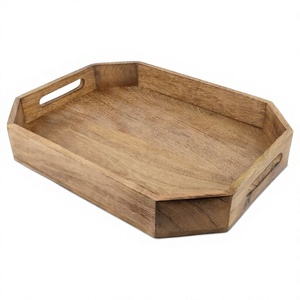 Elegante mesa de comedor de madera de mango natural de color quemado, hecha a mano, con bandeja para servir comida, de un exportador indio. - Product Image 1