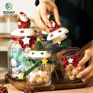 Pot en verre de Noël avec couvercle en céramique pour bonbons, biscuits, noix, boîte de rangement scellée pour collations, pot de conservation en verre de qualité alimentaire - Product Image 4
