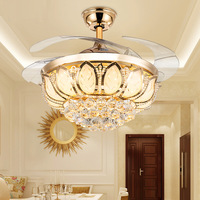 Ventilateur de Plafond Lustre en Cristal de Luxe Moderne Led Celling Télécommandé de Style Européen avec Lumières Led
