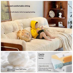 Modern retro log style <b>sofa</b>, cream tone chenille fabric straight couch, removable & washable <b>for</b> small home use - Product Image 3