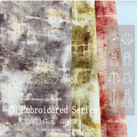 Tissu en polyester brodé Celine Mesh, imprimé tie-dye vintage, fil doré, broderie florale, matière pour vêtements Abaya pour femmes