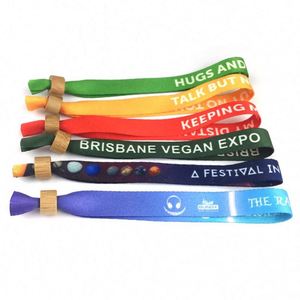 Personnalisez votre propre bracelet en tissu PET recyclé écologique pour festival ou événement, avec perle en bambou - Product Image 4