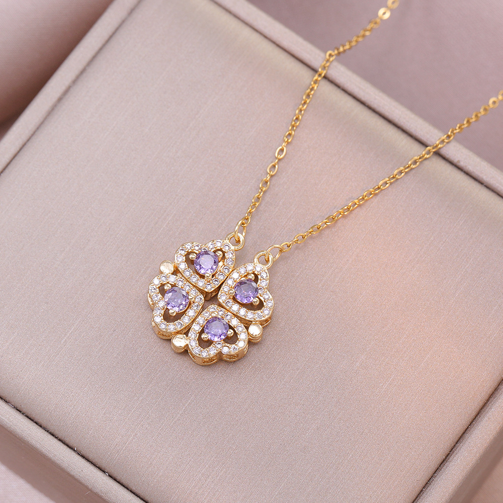 X2961 collar flor de cuatro hojas violeta