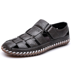 Sandales en cuir véritable à brides croisées pour hommes, bout ouvert, bride à boucle, semelle en caoutchouc antidérapante, chaussures décontractées d'été - Product Image 5