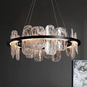 침실 허바튼 단조 조명을위한 현대 검은 Vitre 원형 LED 유리 반지 펜던트 샹들리에 공장 가격 - Product Image 1