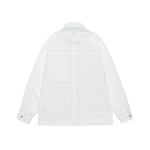 Plus Size Grote Dikke Mannen Katoenen Casual Shirt Jacquard Ademend Ontspannen Pasvorm Lange Oversized Mouw Borstzak 7XL 8XL 9XL 10XL - Product Image 3