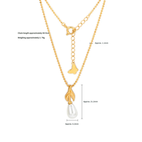 Kalung & Anting Mutiara Tetes Air Daun Bambu Perak S925 Lapis Emas Matte Set Perhiasan Elegan untuk Wanita